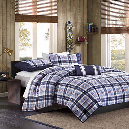 Home Essence Lance Blue Plaid 3 Piece Coverlet Set， Twin/Twin-XL