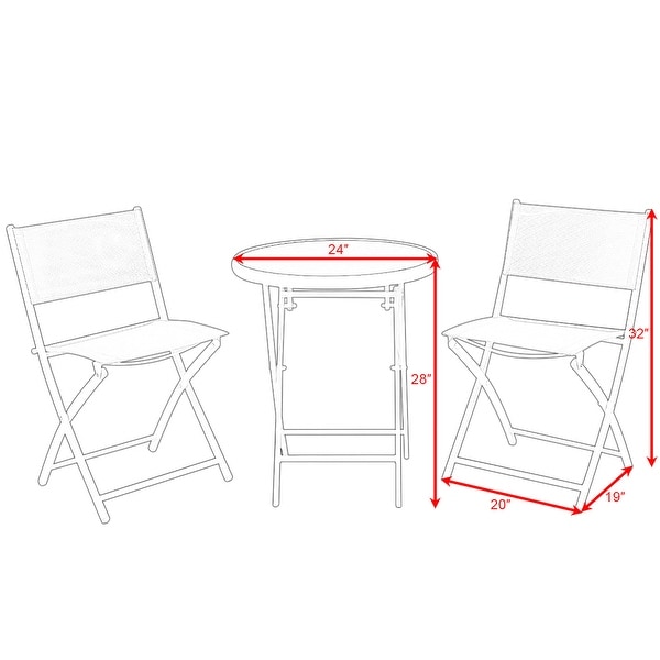 3 Pcs Bistro Set Garden Backyard Round Table Folding Chairs