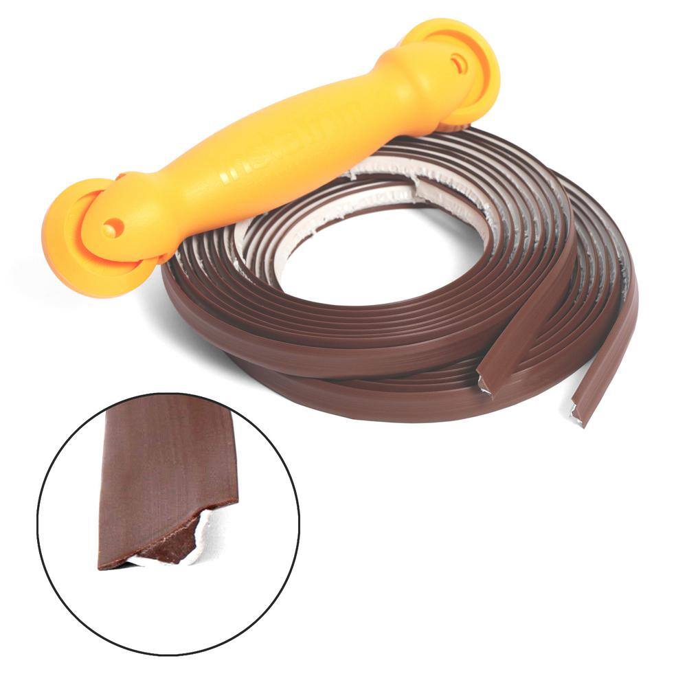 InstaTrim 12 in. x 20 ft. Dk Brown PVC Self-Adhesive Flexible Caulk Trim Molding and Applicator Tool 0520-DBR-AP