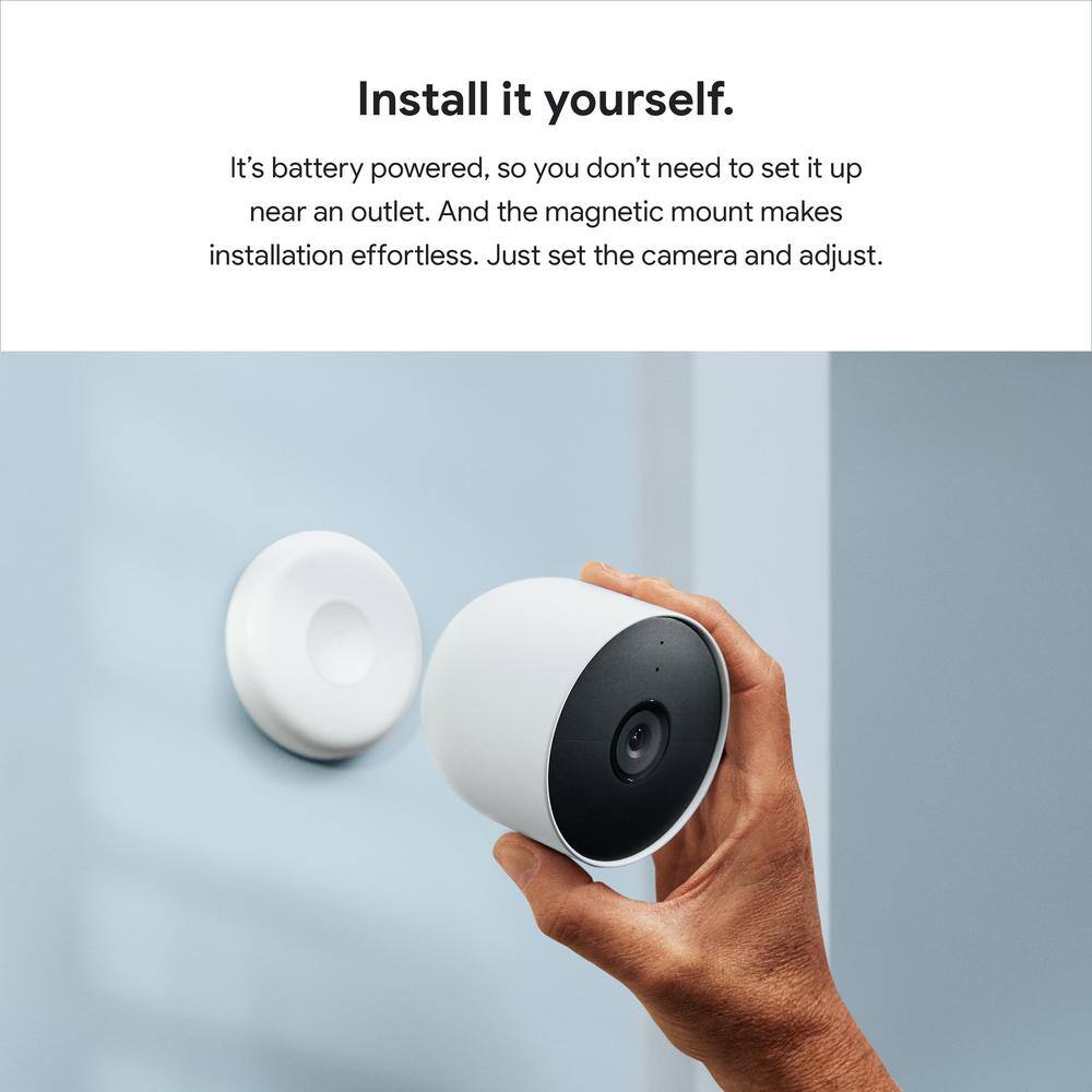 Google Nest Cam (Battery) Indoor Outdoor Wireless Smart Home Security Camera 2-Pack+Nest Hub 2nd Gen 7 in. Smart Display Chalk GA03946