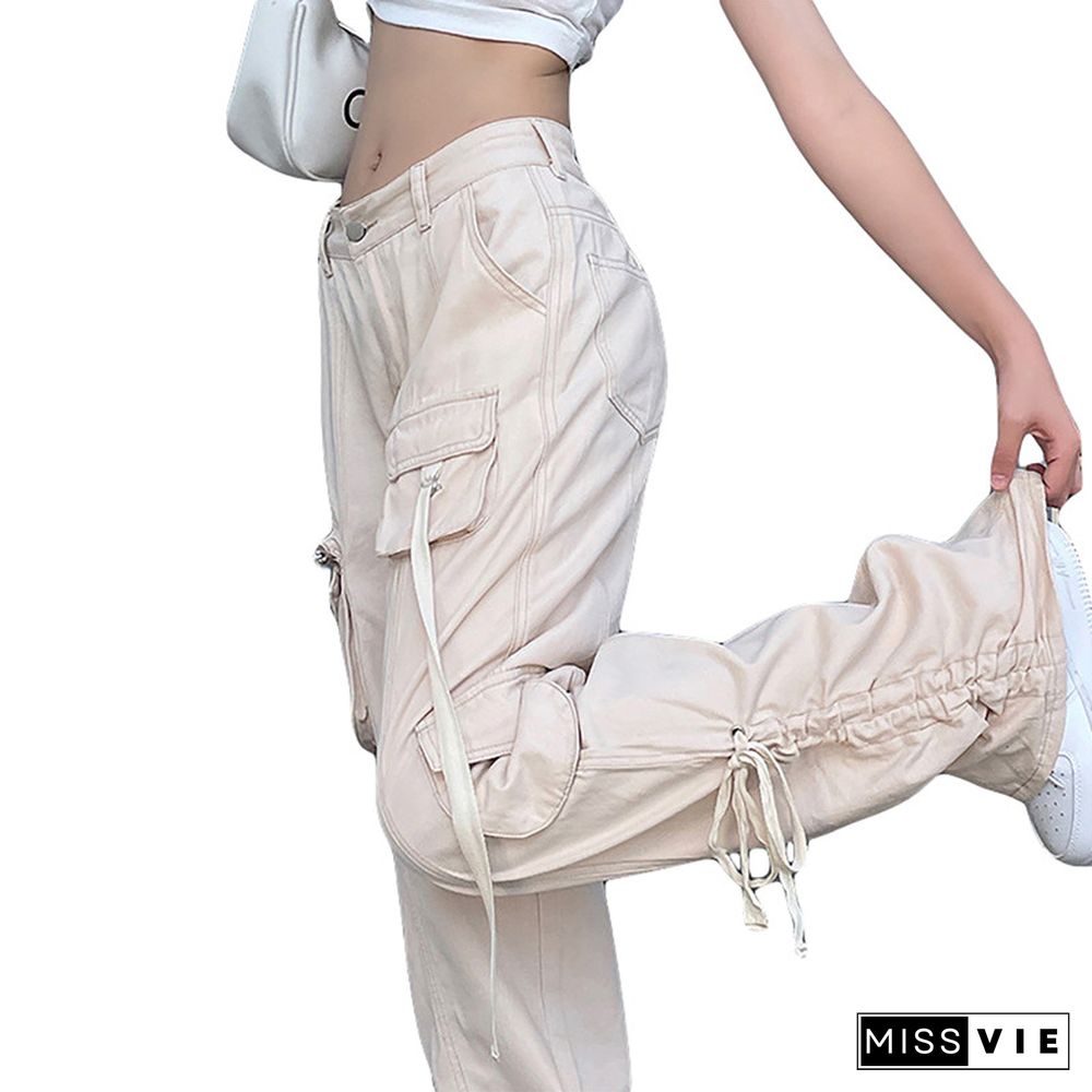 Cargo Jeans Y2k Aesthetic Fairy Grunge Low Waist Baggy Trousers With Multi Pockets Solid Color Harajuku Denim Pants