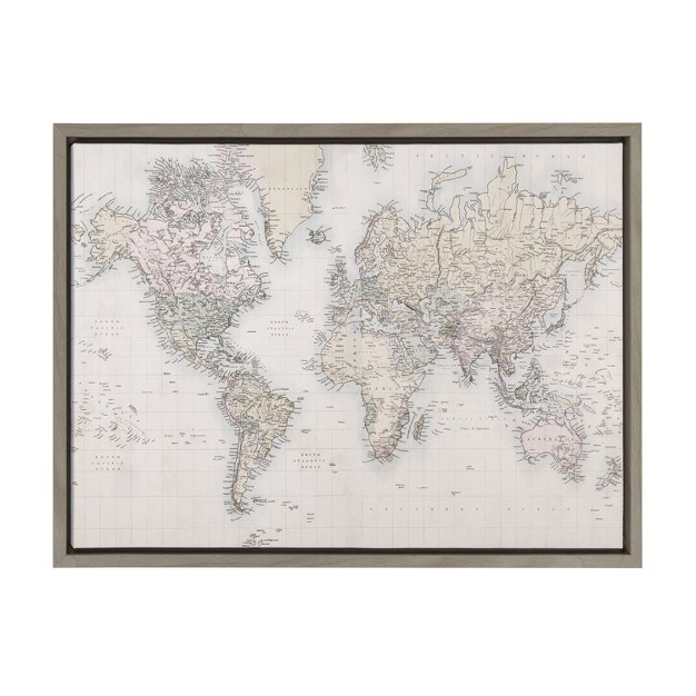 Kate And Laurel Sylvie Vintage World Map Framed Canvas By The Creative Bunch Studio