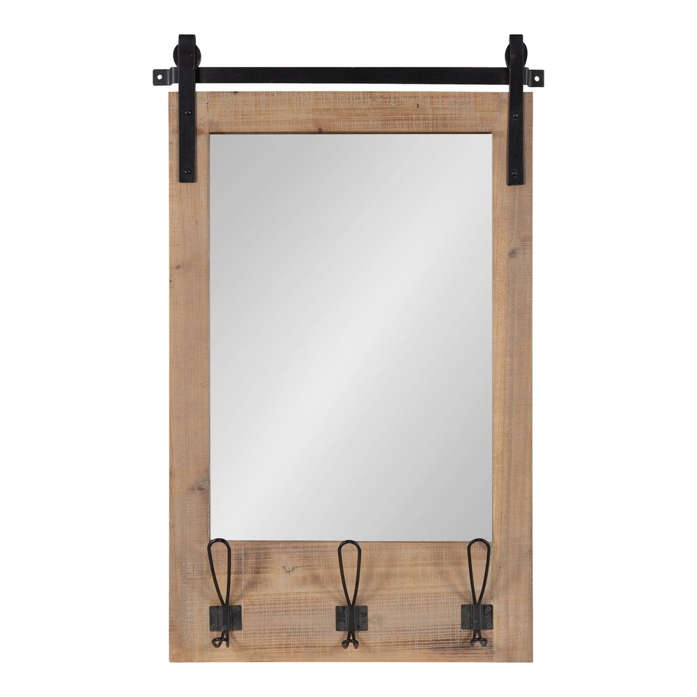 Kate and Laurel Cates Wood Framed Wall Mirror with Hooks