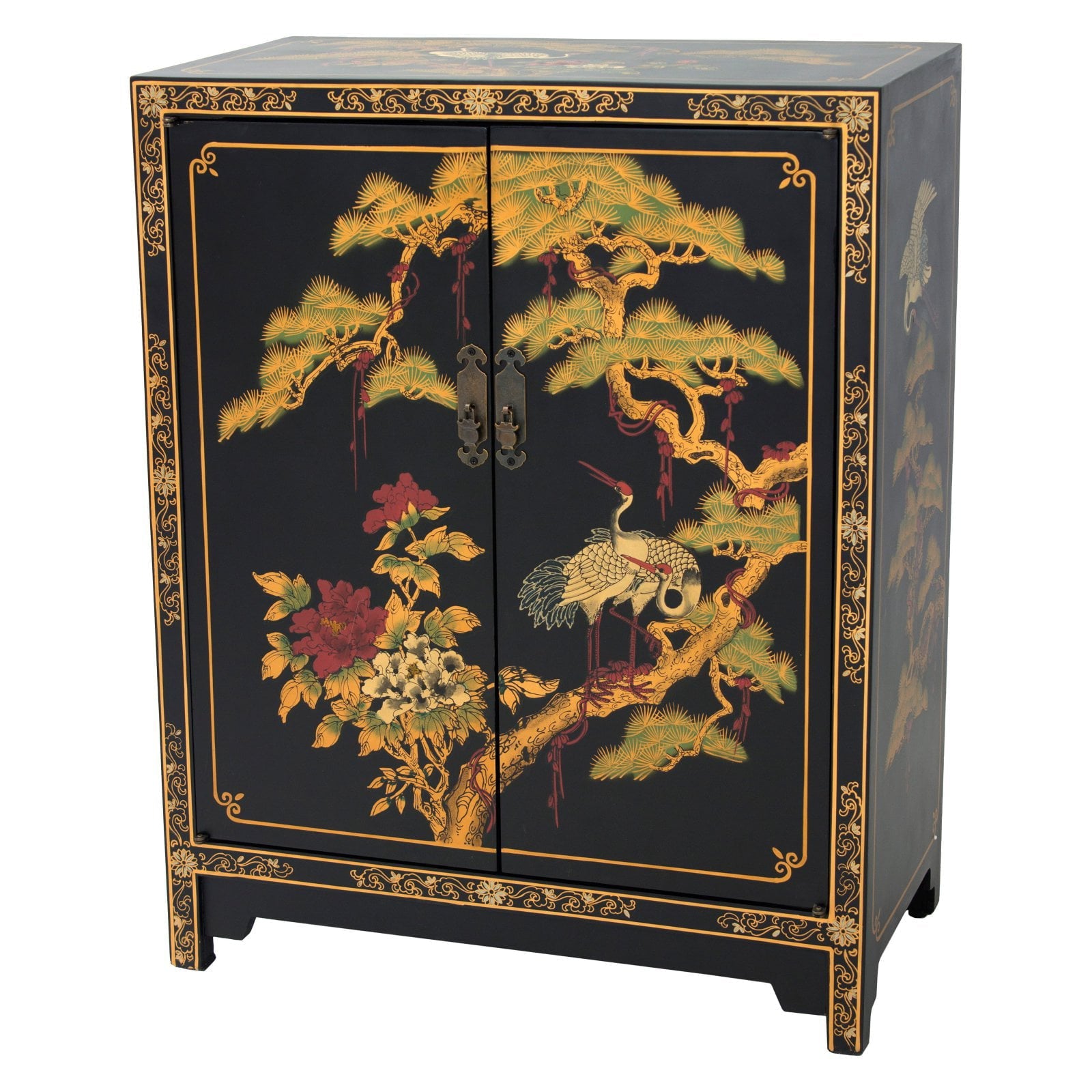 Oriental Furniture Black Lacquer Cabinet