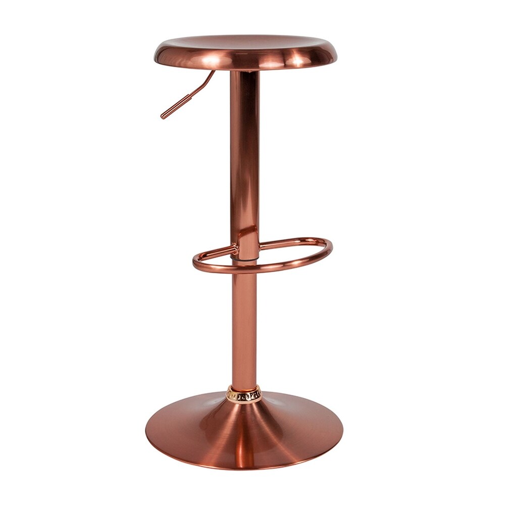 Offex Contemporary Adjustable Height Retro Metal Swivel Barstool in Rose Gold Finish