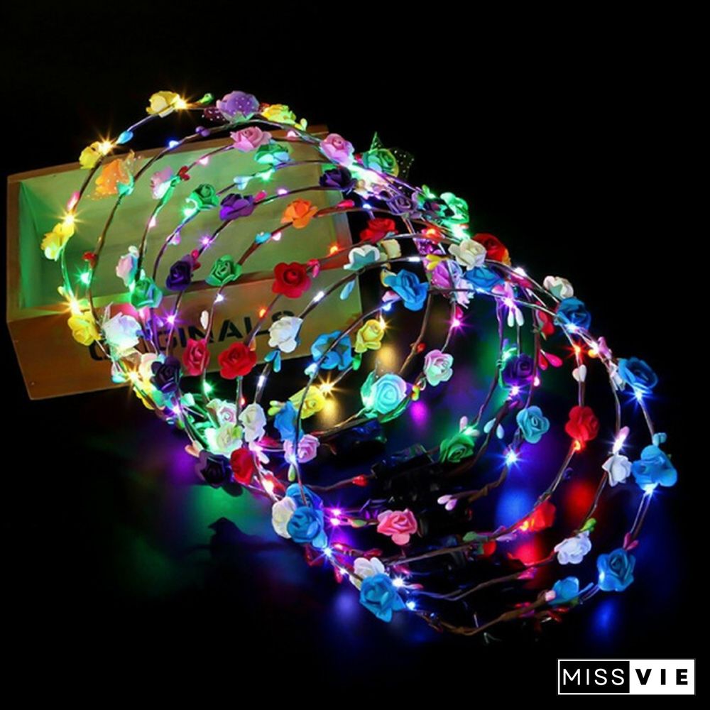 Newest 10 Pcs LED Light Up Flower Wreath Garland Headbands Party Headdress