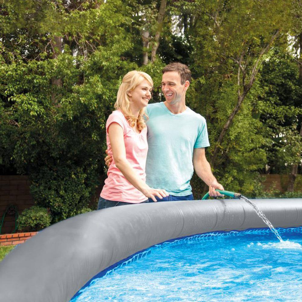 INTEX 15 ft. x 42 in. Easy Set Round Pump 42 in. D Inflatable Pool Above Ground Swimming Pool with Ladder 26165VM