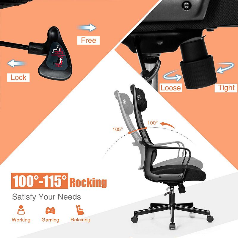 Adjustable Mesh Office Chair with Heating Support Headrest