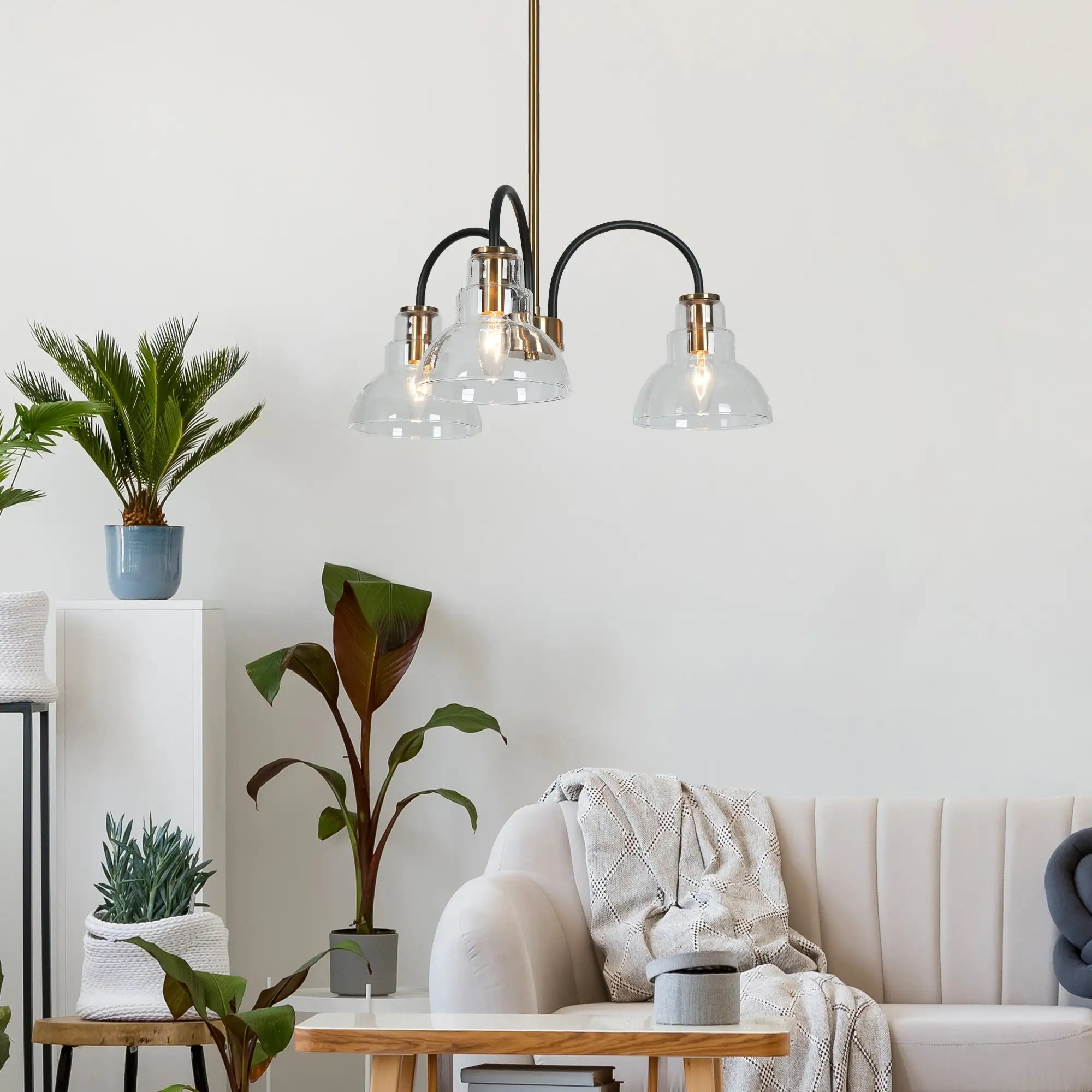 Modern Black Gold 3-light Chandelier Glass Barn Island Pendant Lighting - D18