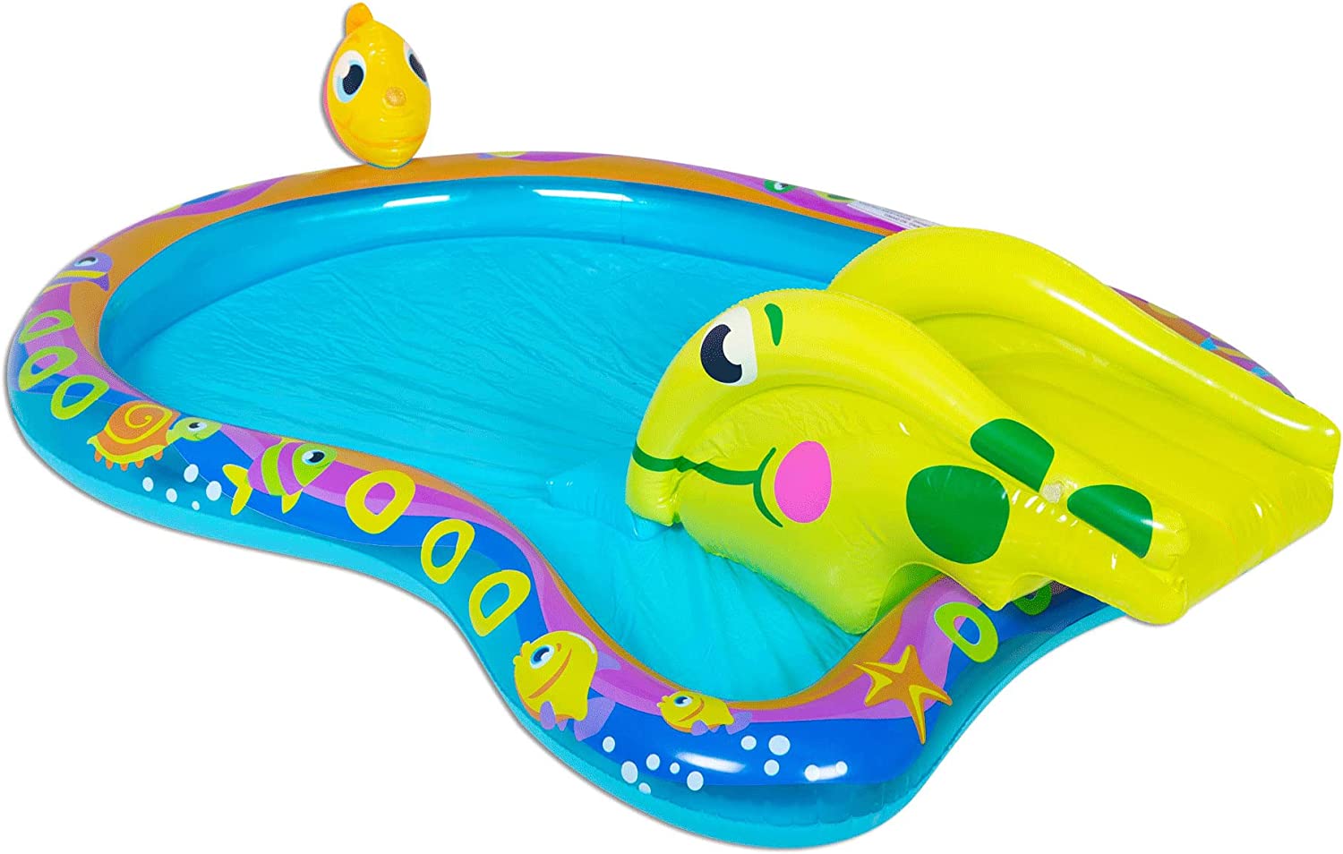 WUGUFD BAN-85319 Shade 'N Slide Turtle Heavy Duty Outdoor Toy Inflatable Kiddie Splash Pool Set with Sprinkler for Children and Kid Backyard Water Fun