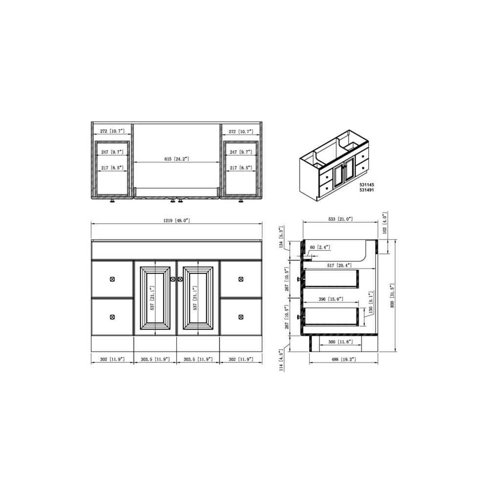 Design House Wyndham 48 in 2Door 4Drawer Bath Vanity Cabinet Only in SemiGloss White