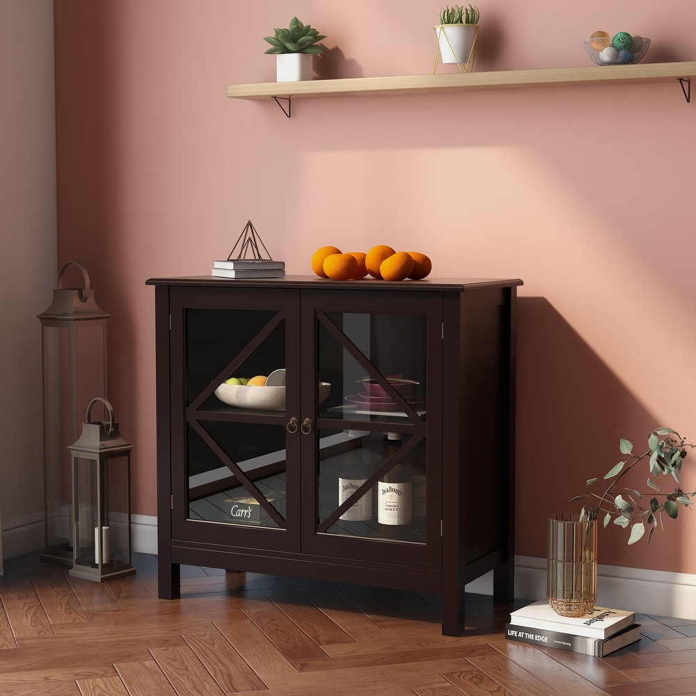 Kitchen Cabinet Sideboard with Double Glass Doors for Home Kitchen