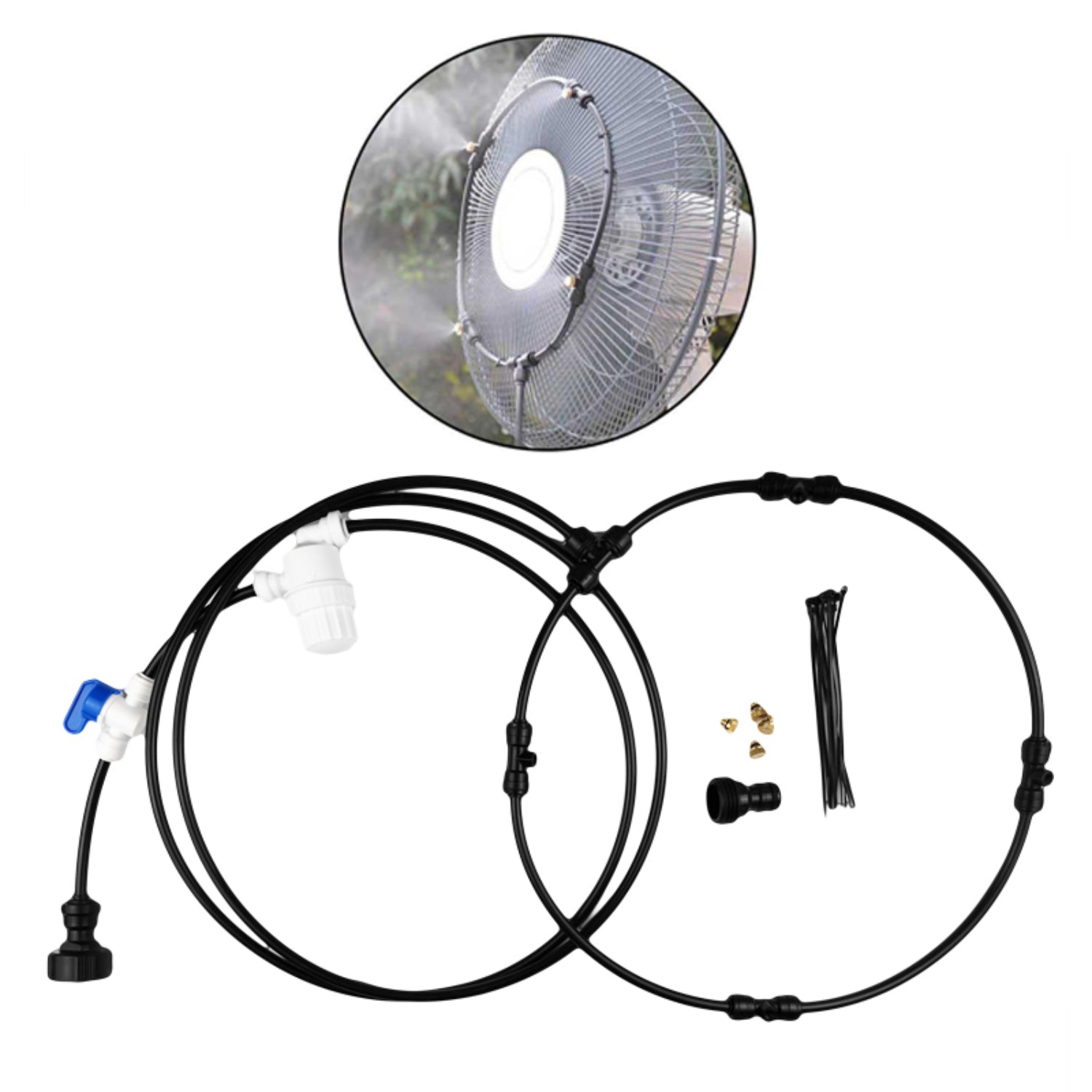 Fan Mist System Round Standing Fans， 3ft Mist Ring + Connectors， 6ft Mist Pipe