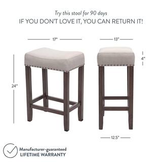 Nathan James 24 in. Dark Brown Finish Hylie Nailhead Wood Pub-Height Counter Bar Stool Gray Fabric Cushion (Set Of 2) 21302-2