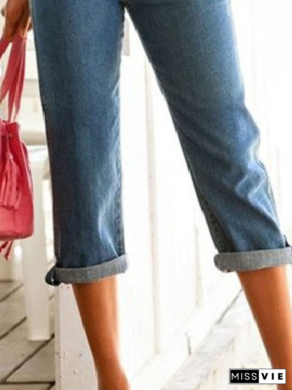 Blue Casual Plain Denim Jeans