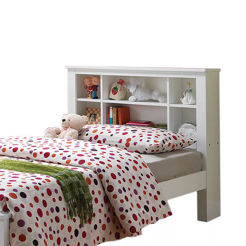 Space Saver Wooden Twin Size Bed with Bookcase Headboard， White