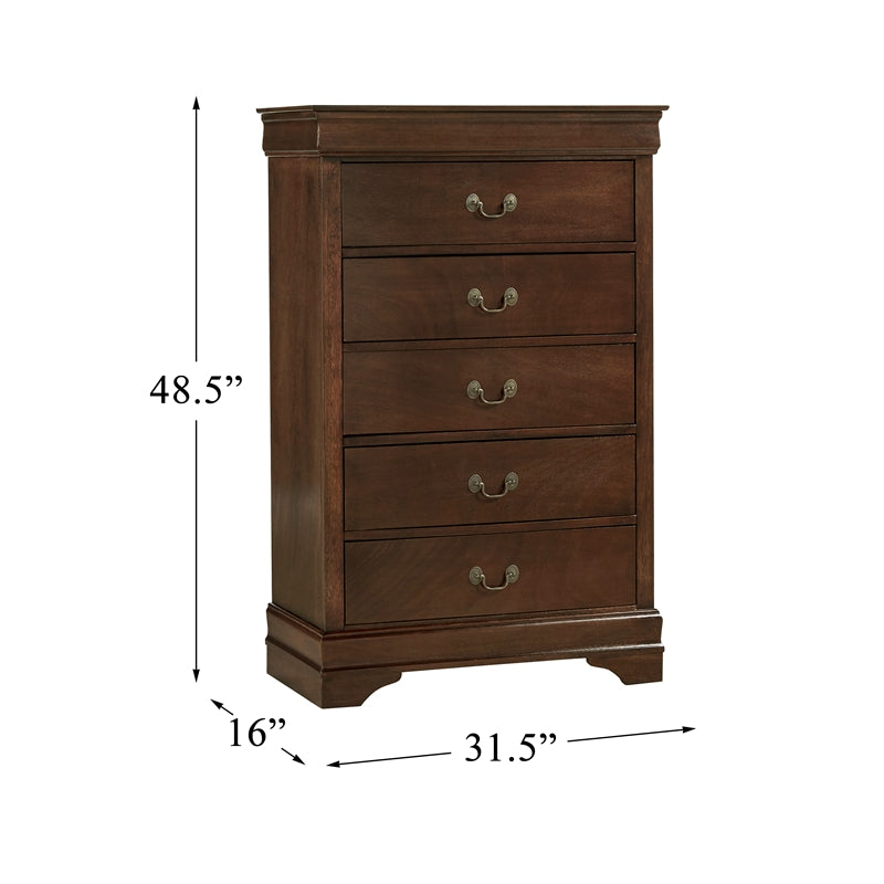 Pemberly Row Traditional Wood 5-Drawer Wood Chest Bedroom Dresser in Brown Cherry