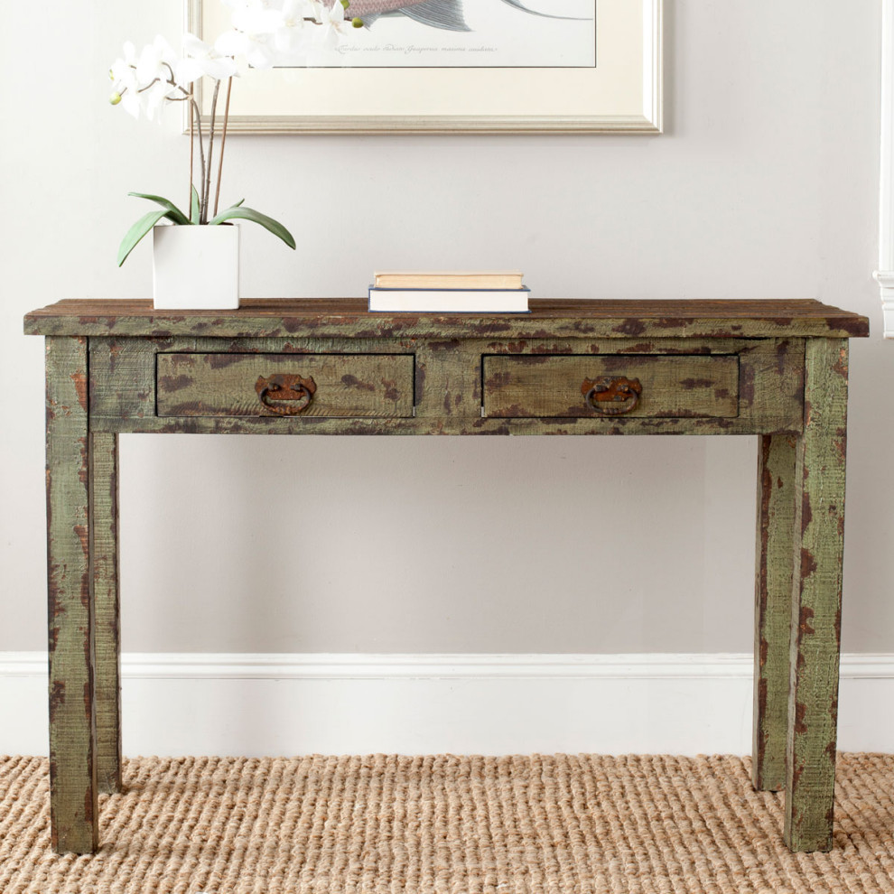 Brice 2 Drawer Console Antique Green   Farmhouse   Console Tables   by V.S.D Furniture  Houzz