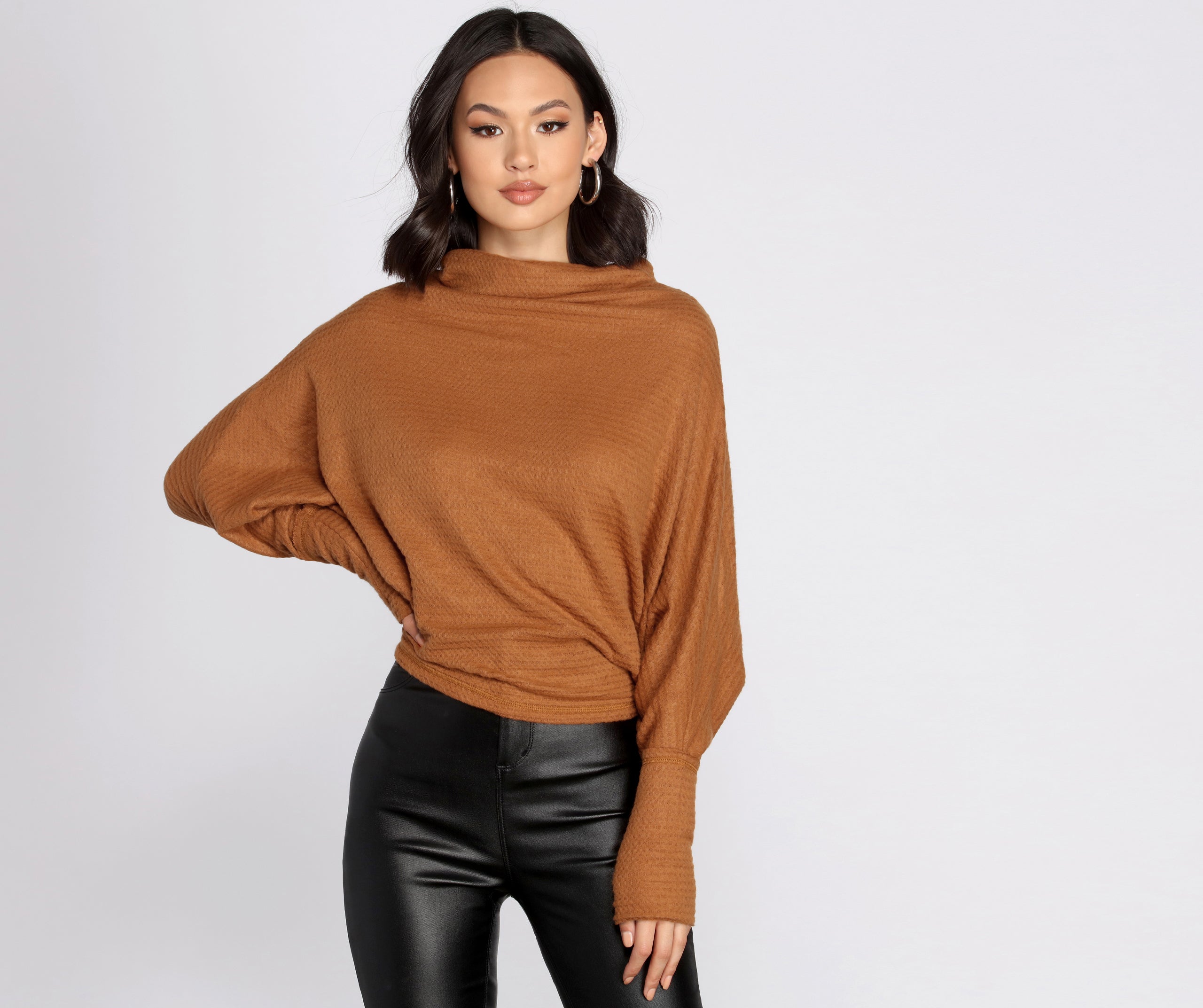 Cowl Neck Dolman Sleeve Top