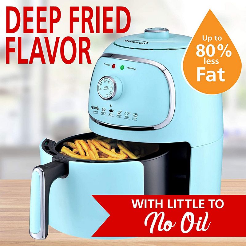 Brentwood 2 Quart Small Electric Air Fryer w/ Timer and Temperature Control， Blue