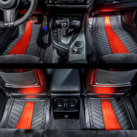 Autocraft Car and SUV Floor Mat， Black/Matt Red Stripe Rubber， Sporty， All-Season， Trim to Fit， 4 Piece