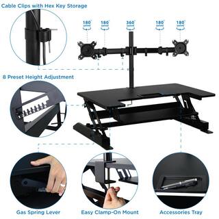 MOUNT-IT! 36.25 in. W Black Sit-Stand Desk Converter with Dual Monitor Mount MI-7934