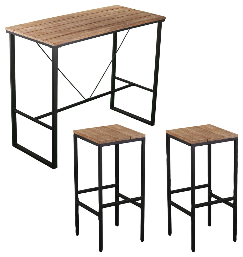 Baptistine 3 Piece Indoor/Outdoor Space Saving Bar Set   Industrial   Outdoor Pub And Bistro Sets   by SEI  Houzz