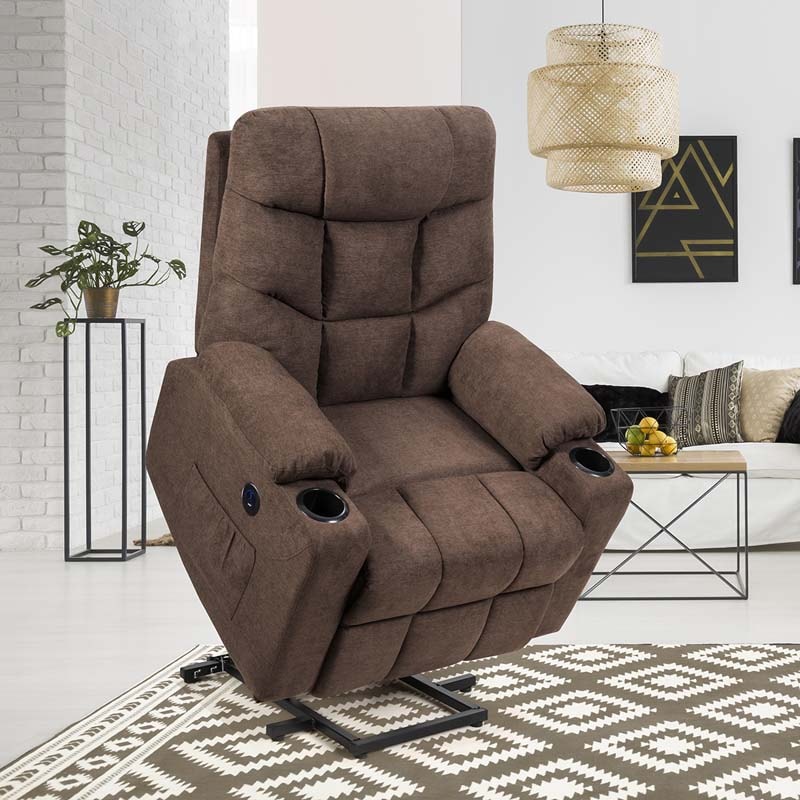 Heated Power Lift Recliner Fabric Massage Reclining Sofa, Elderly Lift Chair with 8 Point Massage, 2 Side Pockets Cup Holders, USB Port