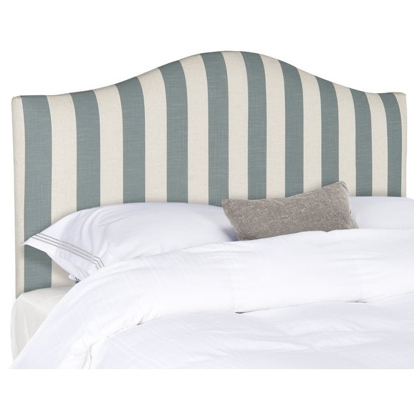 SAFAVIEH Connie Grey and White Stripe Upholstered Camelback Headboard (Queen) - - 10329131