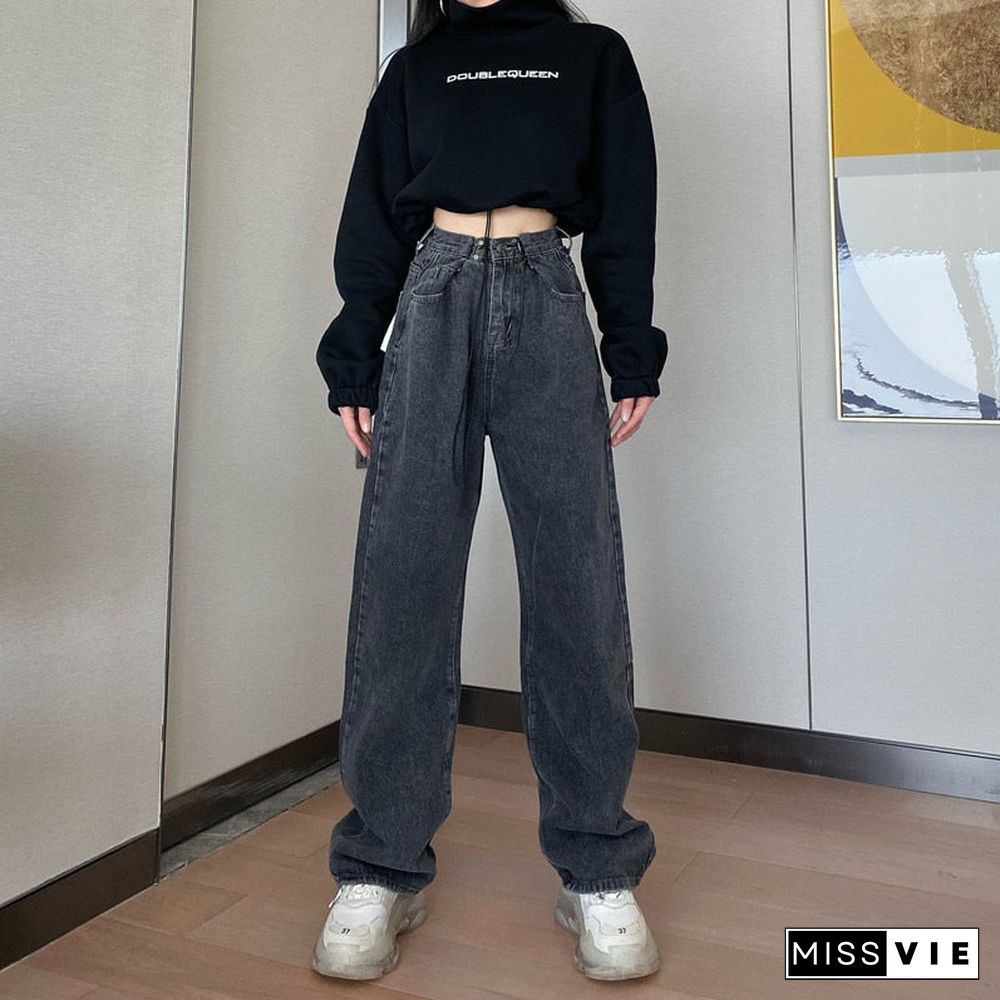 Woman Jeans High Waist Clothes Wide Leg Denim Clothing Blue Streetwear Vintage Quality Fashion Harajuku Straight Pants