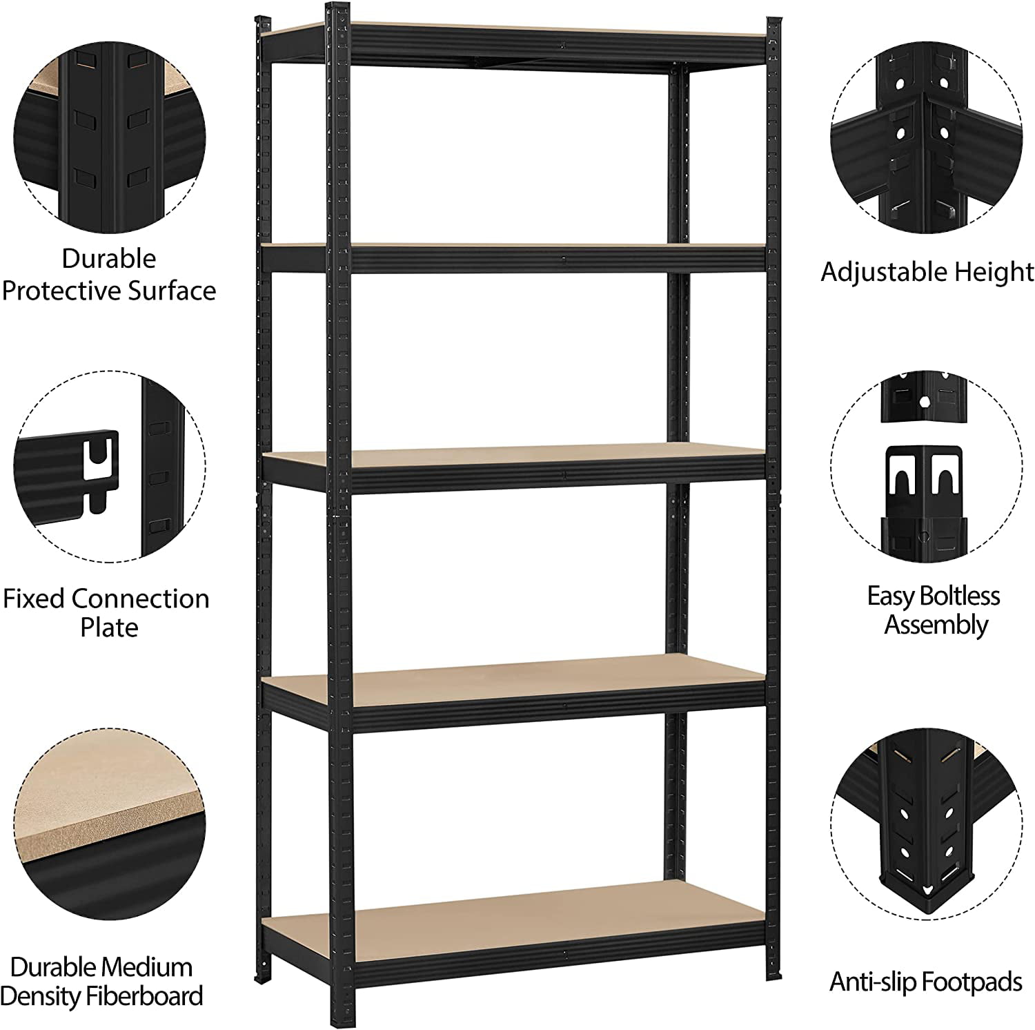 LISUEYNE Storage Shelving Unit,5 Tier Metal Shelf,Adjustable Height Garage Storage Shelf,Heavy Duty Shelves Organization,Storage Utility Rack Warehouse Basement shed Kitchen Pantry 35.5