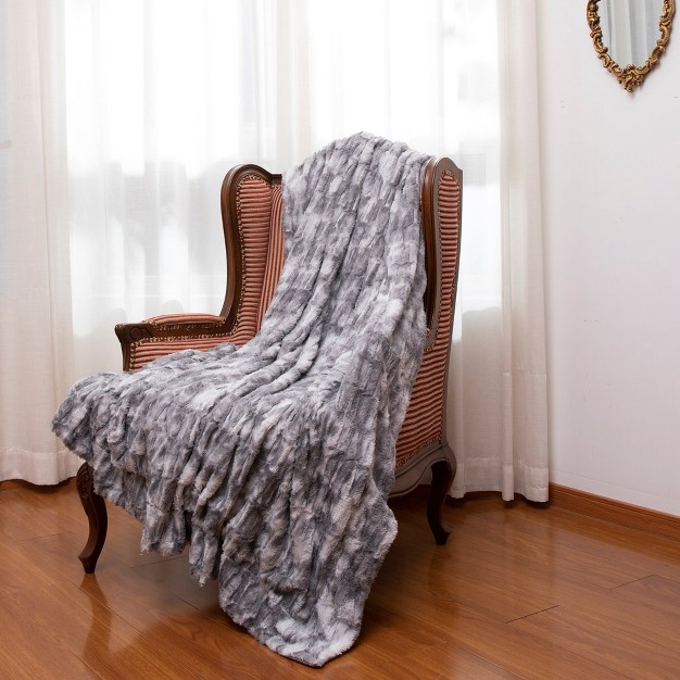 Cheer Collection Luxuriously Soft Faux Fur Throw Blanket Marble Gray