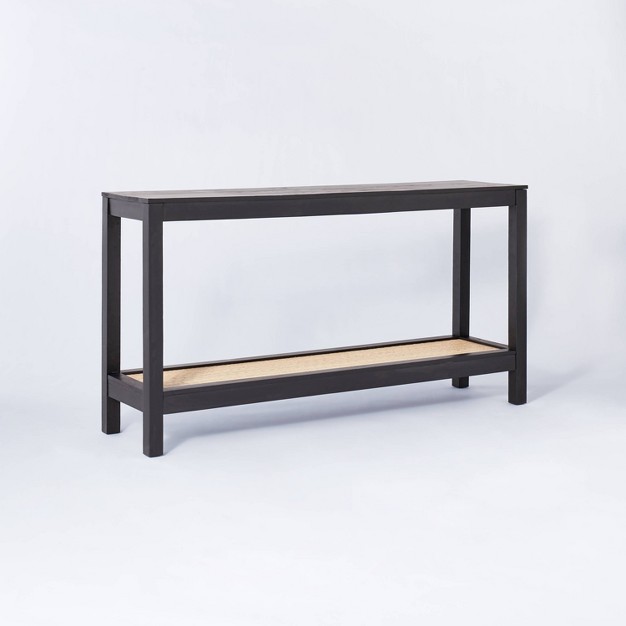 Console Table With Woven Rattan Shelf Black Designed With Studio Mcgee