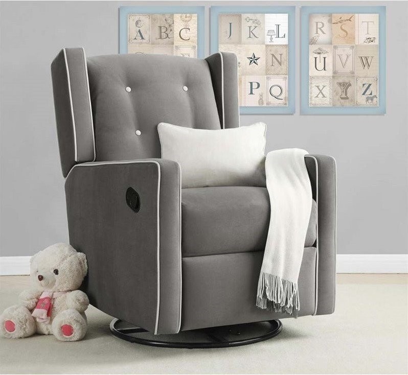 Baby Relax Mikayla Fabric Upholstered Swivel Gliding Recliner in Dark Gray   Transitional   Recliner Chairs   by Homesquare  Houzz