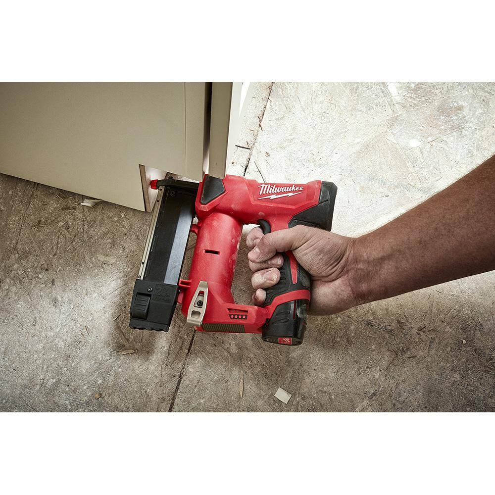 MW M12 12-Volt 23-Gauge Lithium-Ion Cordless Pin Nailer with Two M12 12-Volt 1.5 Ah Lithium-Ion Compact Battery Packs 2540-20-48-11-2411