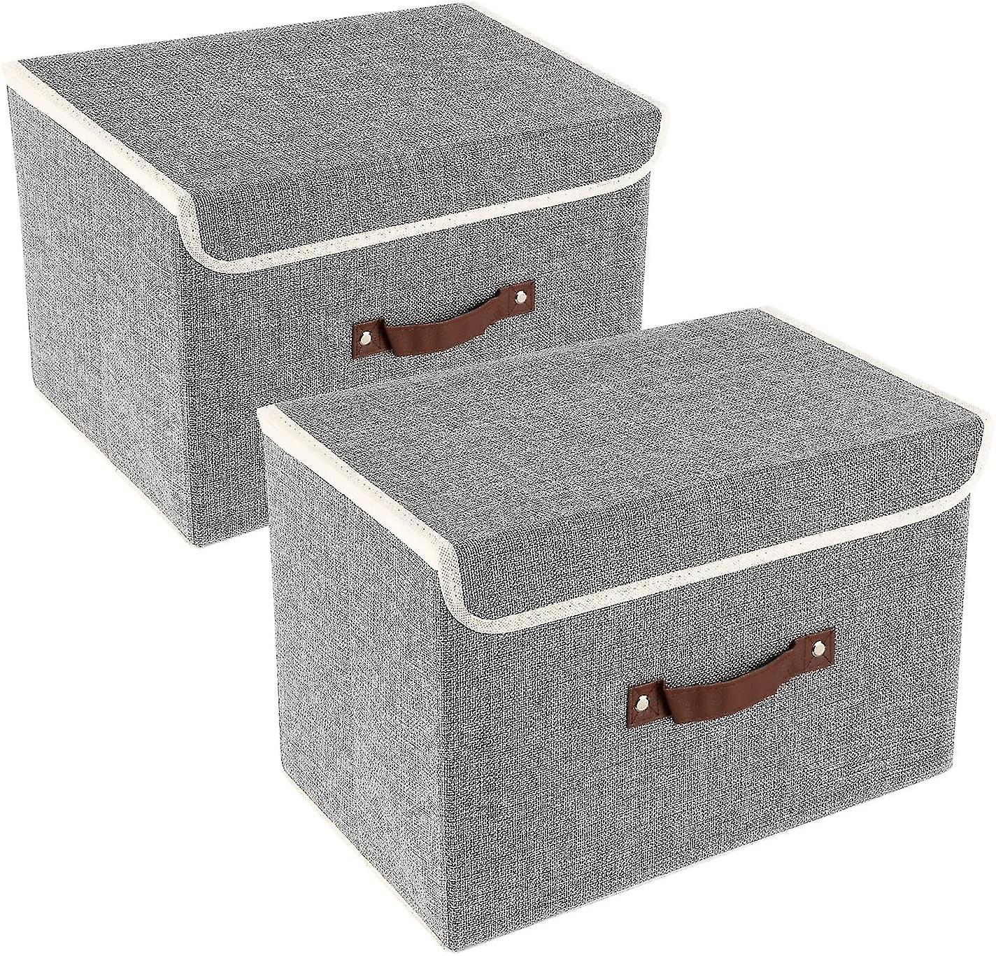 Foldable Storage Bins 2 Pack Storage Boxes With Lids And Handles Storage Baskets In Linen Storage Organizers (gray)