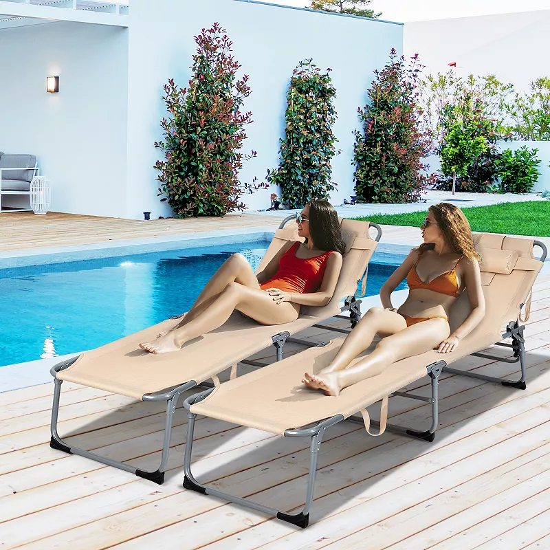 Folding Chaise Lounge Chair with Face Hole for Beach