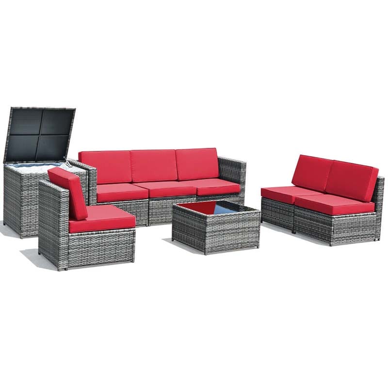 8 Pcs Rattan Patio Sectional Sofa Couch Set Outdoor Wicker Furniture Set with Storage Table & Cushions