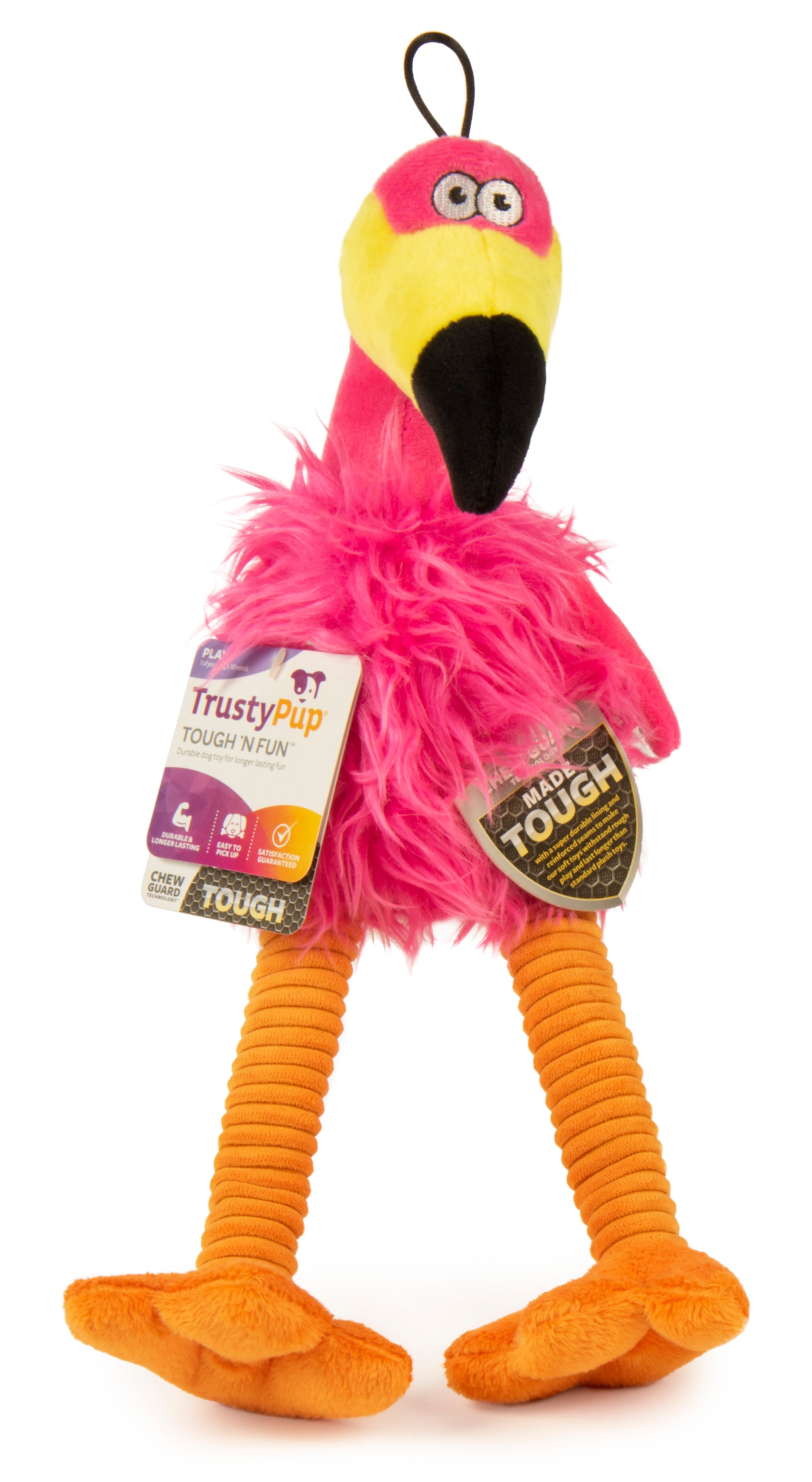 TrustyPup Flamingo Dog Toy with Soft Chew Resistant Plush， Large