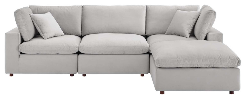 Commix Down Filled Overstuffed Performance Velvet 4 Piece Sectional   Transitional   Sectional Sofas   by ShopFreely  Houzz