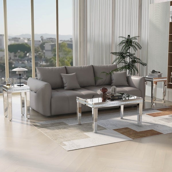 Modern mirror 3 piece table set luxury living room cocktail center table with two end tables