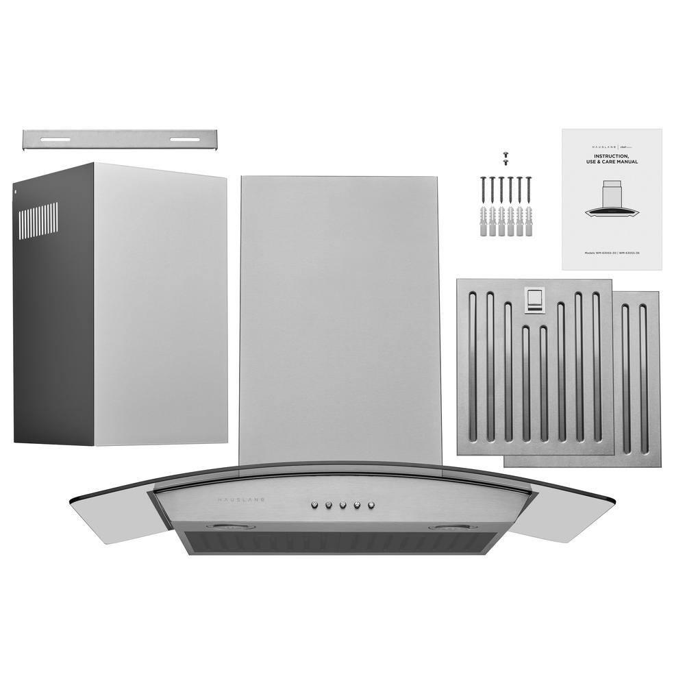 HAUSLANE 30 in Convertible Wall Mount Range Hood with Tempered Glass Changeable LED Baffle Filters in Stainless Steel