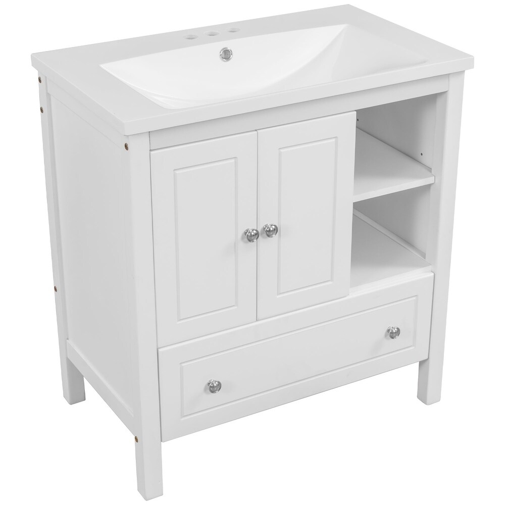 30 in. W x 18. in D. x 32 in. H Bath Vanity with White Ceramic Top