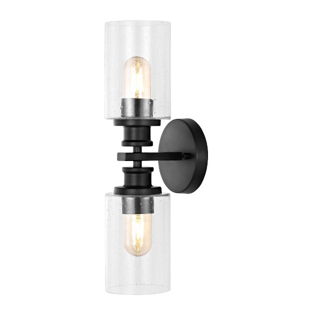 Led 2 light Jules Edison Cylinder Iron seeded Glass Contemporary Wall Sconce Black Jonathan Y