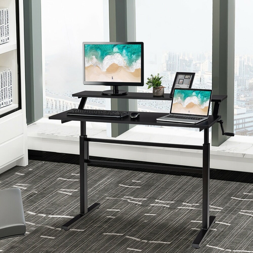 Gymax Standing Desk Crank Adjustable Sit to Stand Workstation with