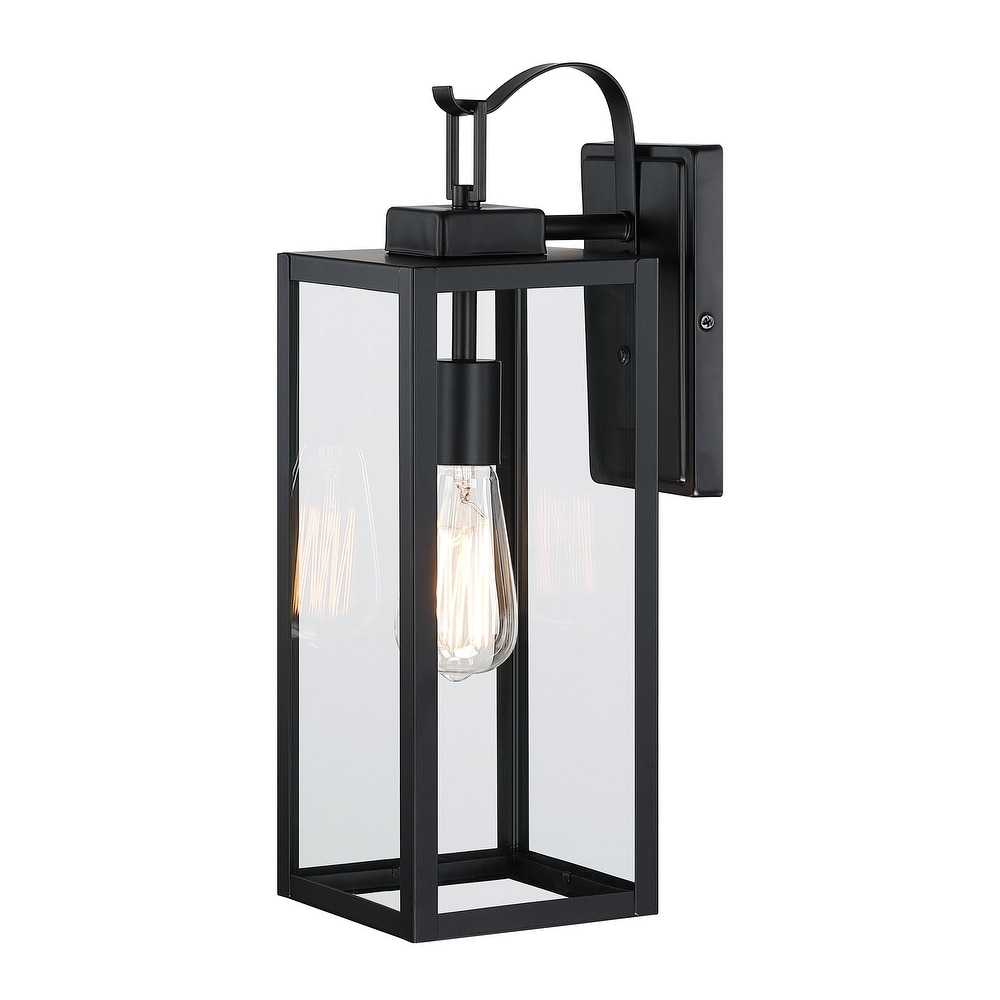 2 pack 17.7 in. 1 Light Matte Black Outdoor Wall Lantern Sconce with Clear Glass（Dusk to Dawn could be chosen）