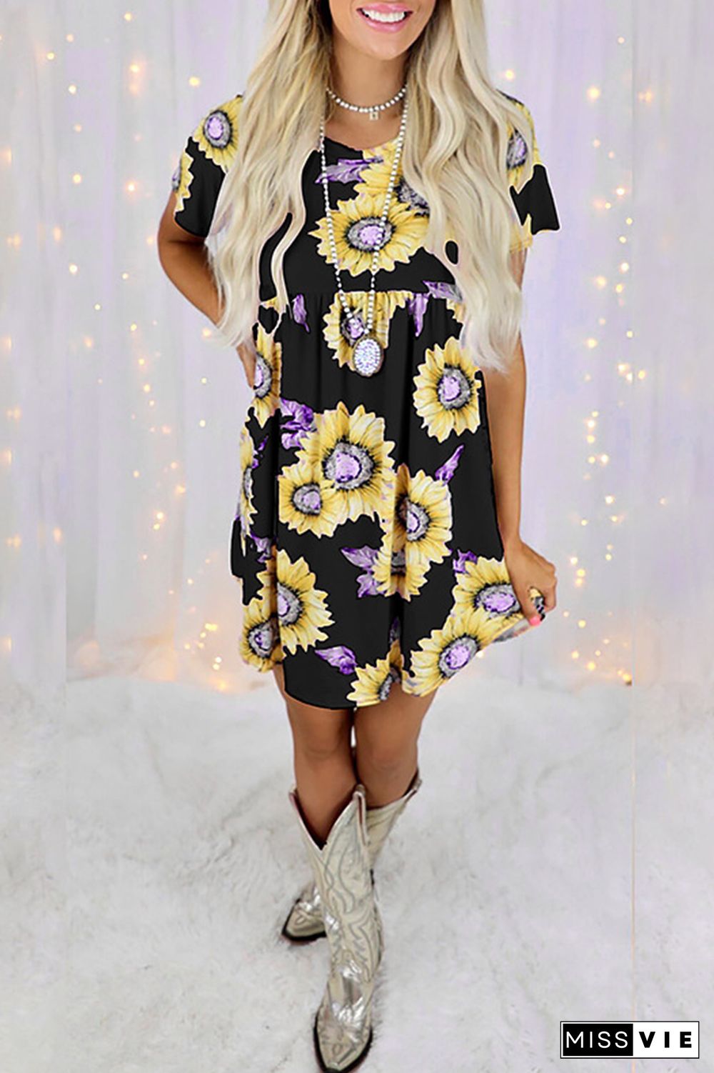 Casual Street Floral Split Joint O Neck Dresses