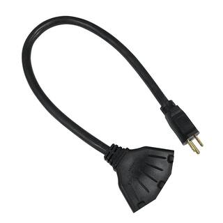 HDX 2 ft. 143 Medium Duty IndoorOutdoor Adaptor Cord with Tri-tap Black HWHD1432F