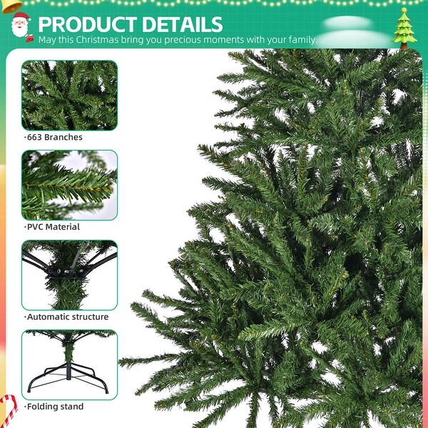 4.5ft Artificial Premium Hinged Spruce Full Christmas Tree with Metal Stand and 663 Tips