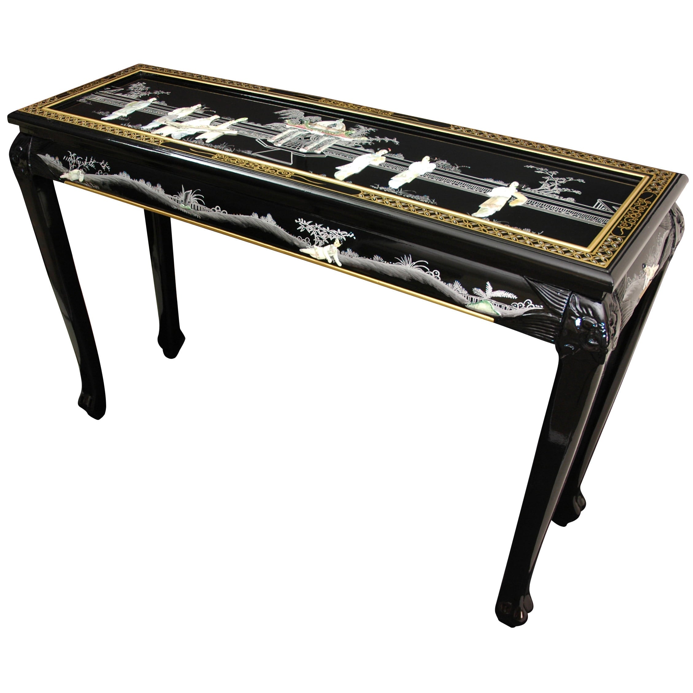 Oriental Furniture Oriental Wood Claw Foot Hand Painted 44" Console Table, Black